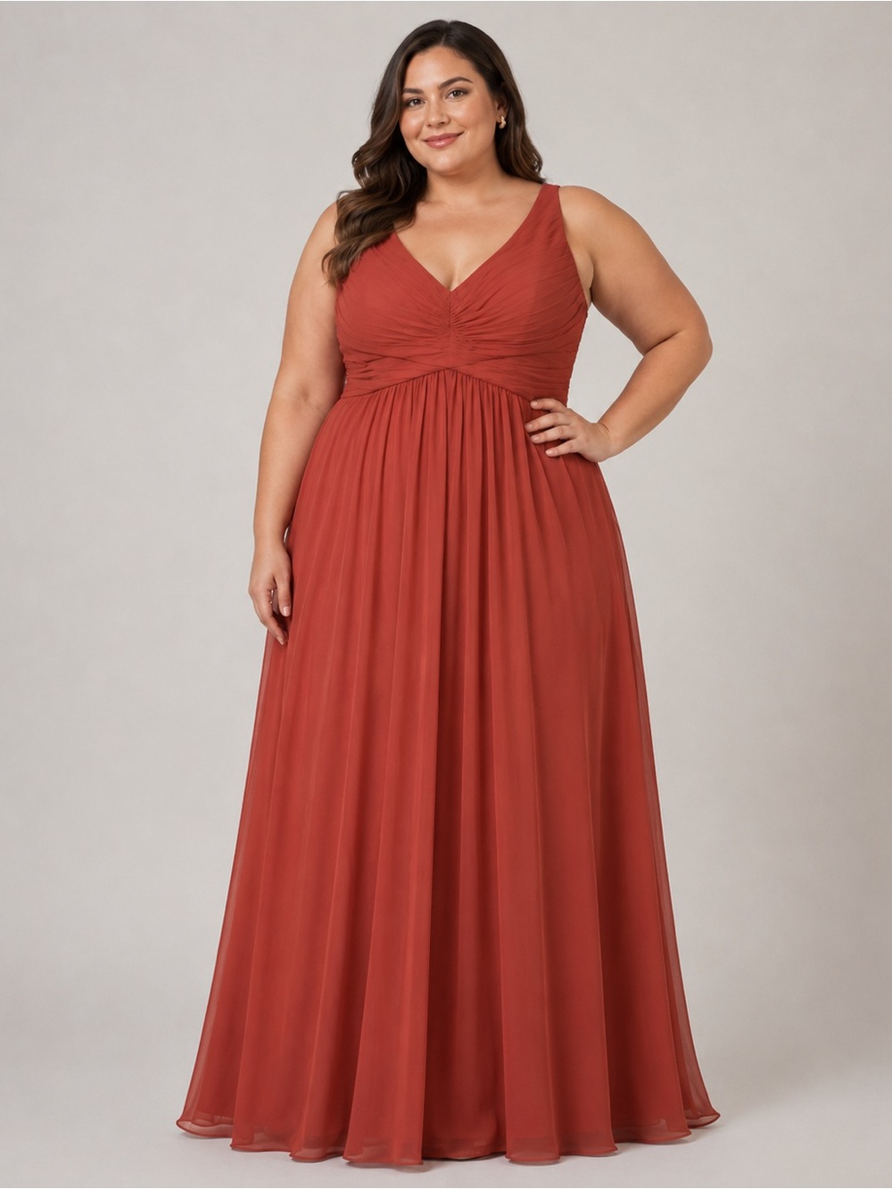 Azazie Rust Terracotta Empire-Waist V-Neck Maxi Dress